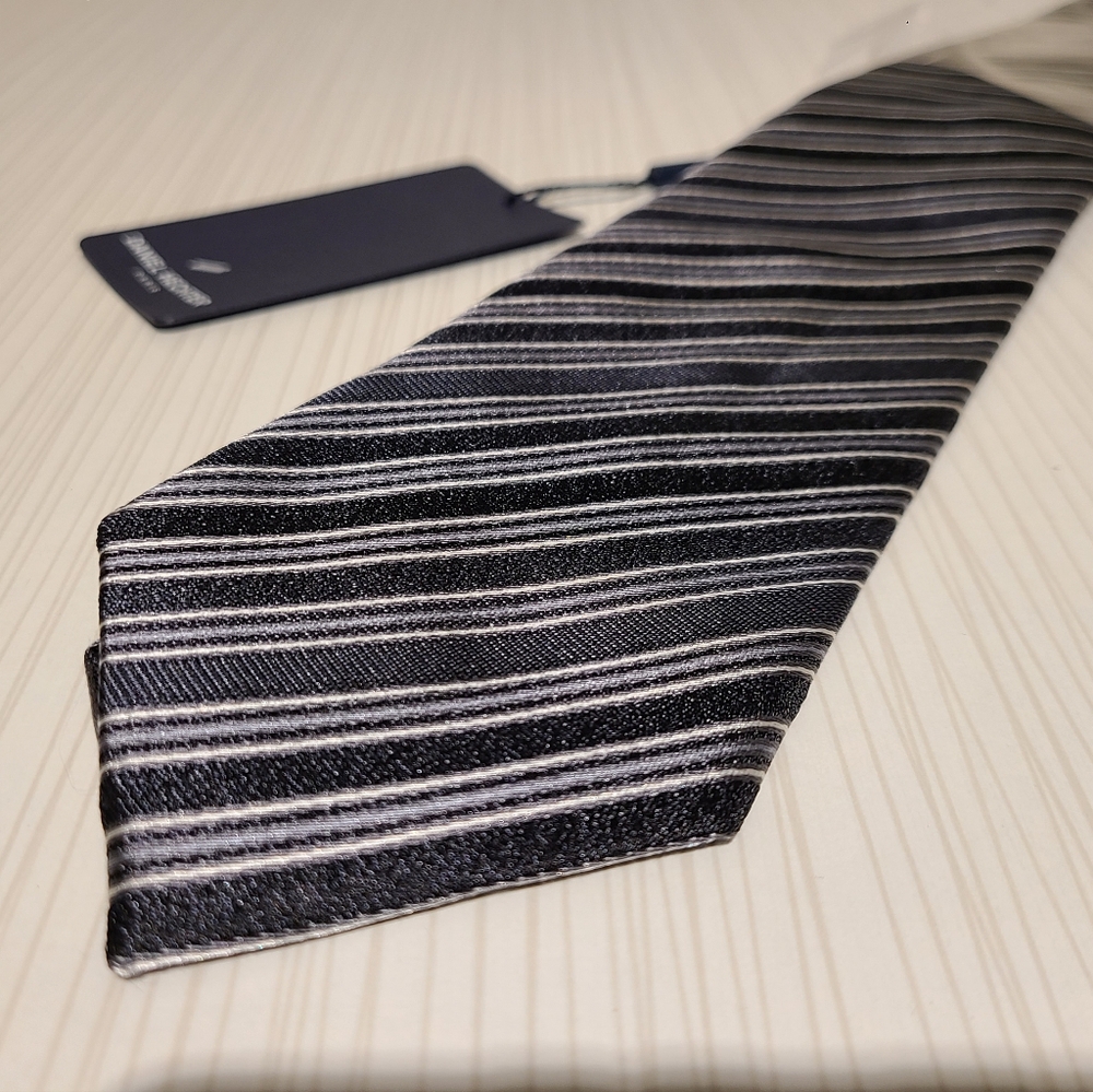 Blue & Silver Strip 100% Silk Tie by Daniel Hector - Picture 1 of 3